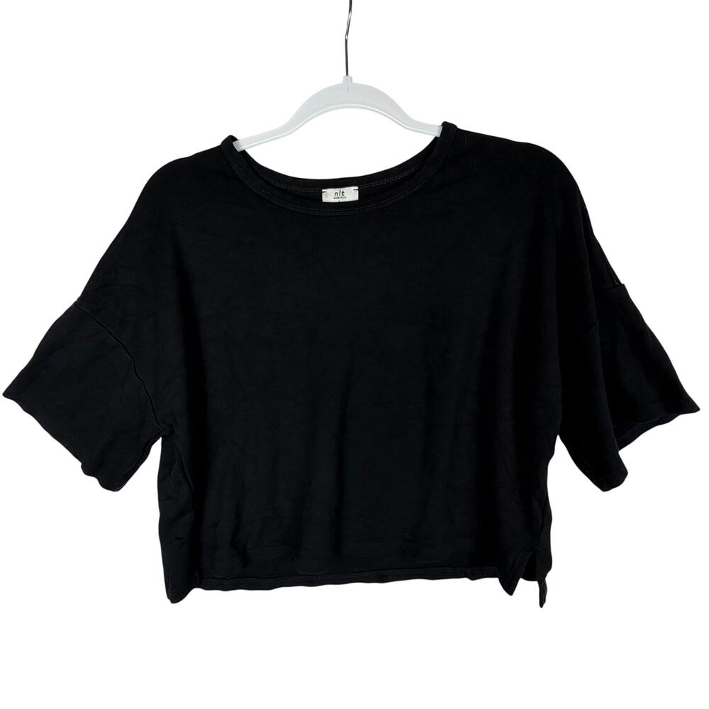 NLT Crop Top Boxy Short Sleeve Tee Made In LA Women Large Black